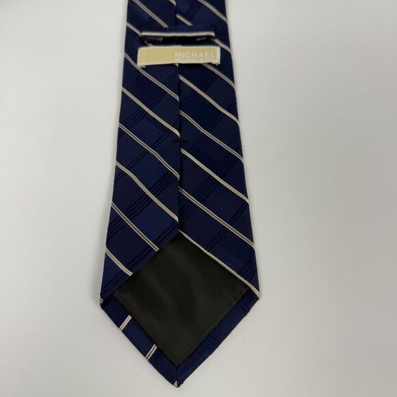 Michael Kors Navy & Beige Striped 100% Silk Tie - Picture 9 of 9
